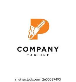 Letter P Chainsaw Logo Icon Vector