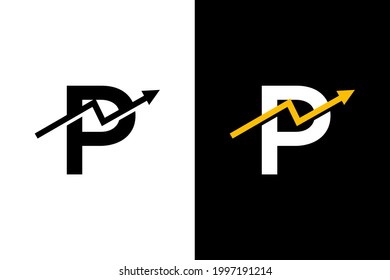 Letter P with chart arrow up concept. Very suitable in various business purposes, also for icon, symbol, logo name and many more.