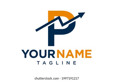 Letra P con el concepto de flecha de gráfico hacia arriba. Muy adecuado para varios fines comerciales, también para ícono, símbolo, nombre del logo y muchos más.