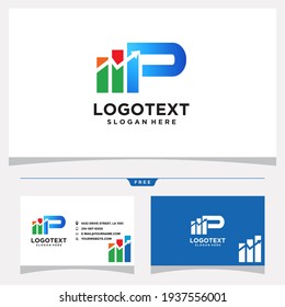 Diseño del logotipo de la barra de gráficos P y gráfico del vector de tarjetas de visita