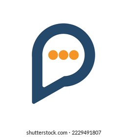 Logo de comunicación de la burbuja de chat de la carta P. Charla de burbujas con el diseño del logo de la letra inicial P.
