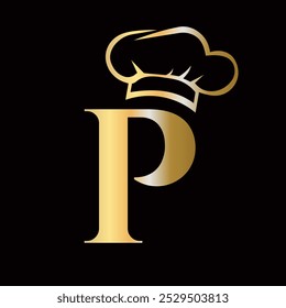 Letter P Chef Logo Concept For Restaurant Sigh Vector Template