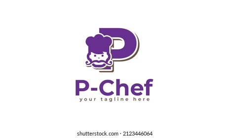 Letter p and chef logo design. vector