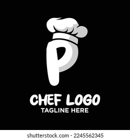 Inspiración de la plantilla de diseño del logotipo del chef P, Ilustración vectorial.