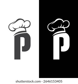 Letter P chef logo initial restaurant cook Vector Image.