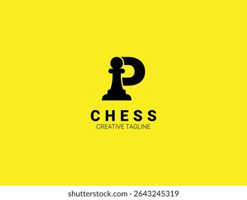 Letter P chess logo with pawn. Chess sport monogram logo template