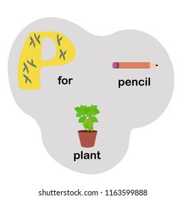 Letter P for children alphabet. Beautiful flat illustration.