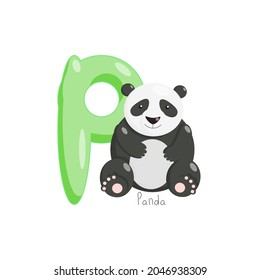 Letter P. Children's alphabet, cute panda. Vector illustration for learning English