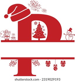 Letter P, P Christmas Monogram, Letter P Silhouette with Christmas symbols, Christmas logo, Christmas Design for Print, Screen Print T-Shirt