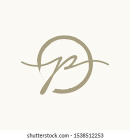 Letter P With Circle Brush Logo. Creative fashion logo design. handwritten logo for identity - Vector
