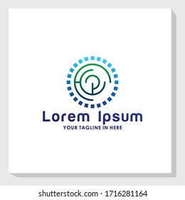 letter P and circle digital logo concept