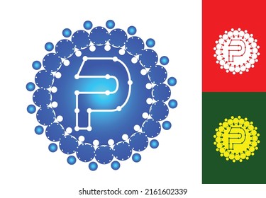 Letter P with circle dot logo and icon design template