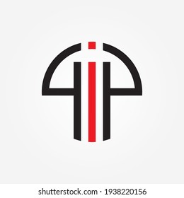 Letter P I P circle red logo  template