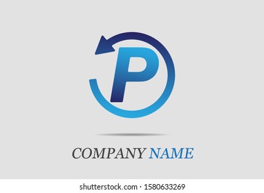 letter P with circular arrow. vector illustration.