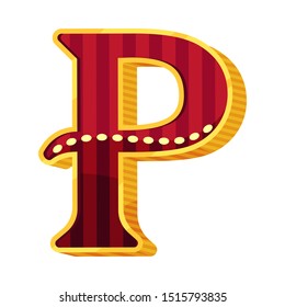 Letter P in circus style. Vector illustration on a white background.