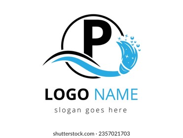 Letter P cleaning service logo design template