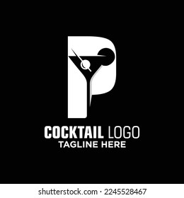 Letter P Cocktail Logo Design Template Inspiration, Vector Illustration.