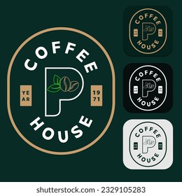 Letter P Coffee Bean With Leaf In Classic Style.