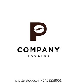 Letra P Icono del logotipo del grano de café Vector Plantilla.eps