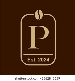 Letter P coffee bean. Premium coffee shop or cafe logo template monoline style. Logotype for coffee bussiness with coffee bean element. Modern simple logo and editable year text