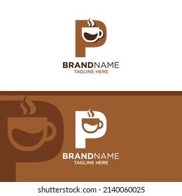 Letter P Coffee Cup, Tea, Chocolate, Logo Design Template Inspiration, Vector Illustration.