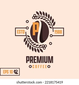 Letter P coffee logo for any business especially for coffee shop, cafe, restaurant, roasted coffee, food truck, etc. Retro style