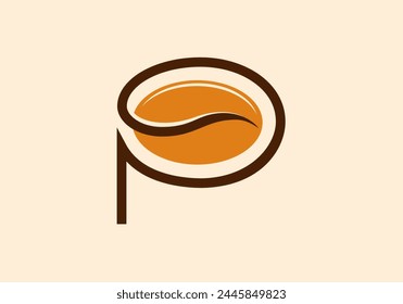 Letter P Coffee Logo Template. Letter P coffee shop icon, coffee brand, minimalist, modern letter P coffee icon