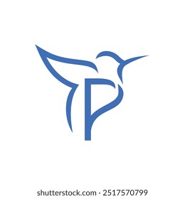 Letra P Colibri Diseño de logotipos Icono de Vector Ilustración de símbolos de emblema gráfico