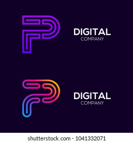 Letter P Colorful logotype with Three Line, Square and Circle shape Maze Labyrinth, Technology and Digital Connection Link concept for your Corporate identity