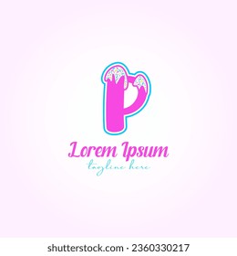 Letter P with Colorful Tasty Ice Cream Logo Vector Template