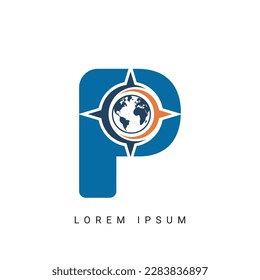 letter P with compass logo, icon, symbol, illustration design template