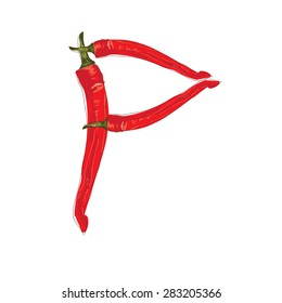 The letter "P" composed of red chili peppers. Vector Illustration