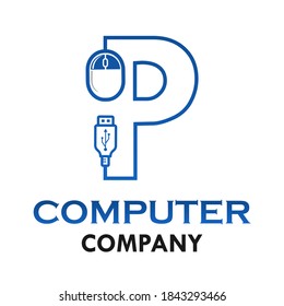 Letter p with computer mouse logo template illustration.