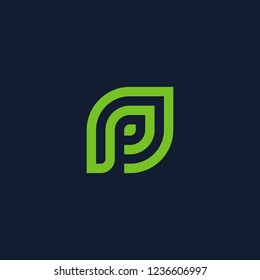 letter P with the concept of a monogram in the form of green leaves.