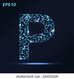 The letter P consists of points, lines and triangles. Vector illustration