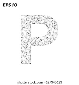 The letter P consists of points, lines and triangles. Vector illustration