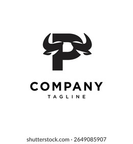 Letter P Cow Horns Logo Icon Vector