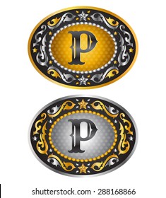 Letter P - Cowboy belt buckle - Alphabet vector design
