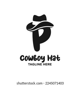 Letter P Cowboy Hat Logo Design Template Inspiration, Vector Illustration.