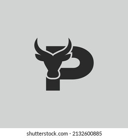Letter P Creative Head Buffalo Bull Elegantes Logo Symbol Design Illustration Vektorgrafik für Unternehmen