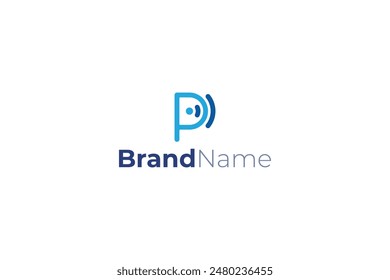 Letter P creative line art technological wave radiation logo