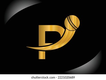 Letter P Cricket Logo Concept With Moving Cricket Ball Icon. Cricket Sports Logotype Symbol Vector Template Design.