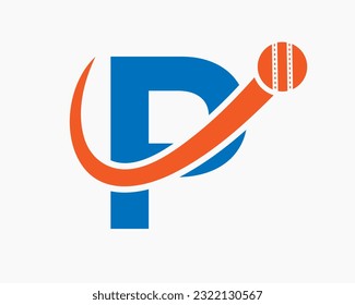 Letter P Cricket Logo Concept With Moving Ball Icon For Cricket Club Symbol. Cricketer Sign