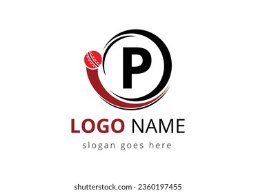 Letter P Cricket Logo Concept With Moving Cricket Ball Icon. For Cricket Club Symbol Vector Template
