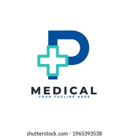 Letra P cruz más logotipo. Usable para negocios, ciencias, salud, medicina, hospitales y logotipos de la naturaleza.