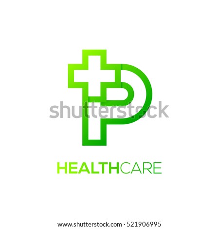Letter P cross plus logo Green color,Medical healthcare hospital Logotype