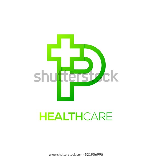 Letter P Kreuz Plus Logo Green Color Stock Vektorgrafik Lizenzfrei