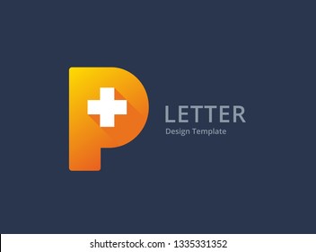 Letter P cross plus medical logo icon design template elements