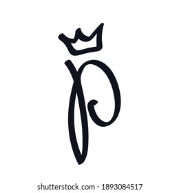 Letra P con símbolo del logotipo del doodle de la corona Dibujo de la mano