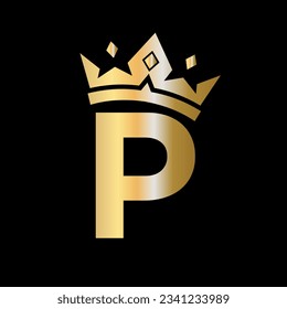 Letter P. Crown Logo. Crown Logo on Letter P Vector Template for Beauty, Fashion, Star, Elegant, Luxury Sign